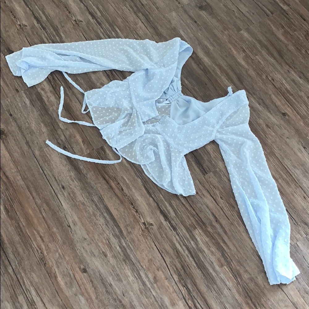 Baby blue crop tie peplum blouse
